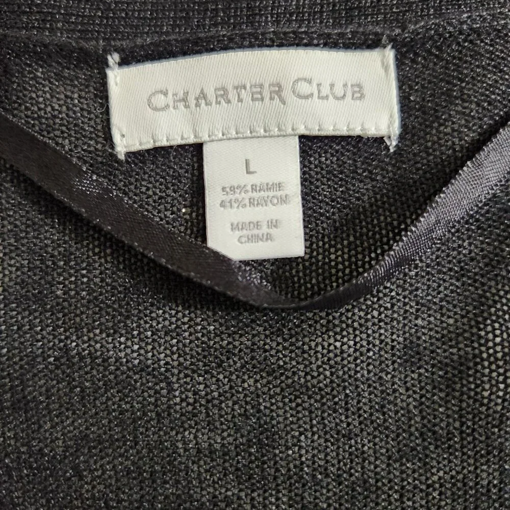 Charter Club Women's Size L Black Ramie Peplum Hem Open Front Cardigan Sweater